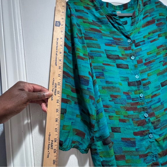 Tianello by Steve Barraza | 100% Silk | Teal Blouse Button-front Top | Sz S - Picture 7 of 10